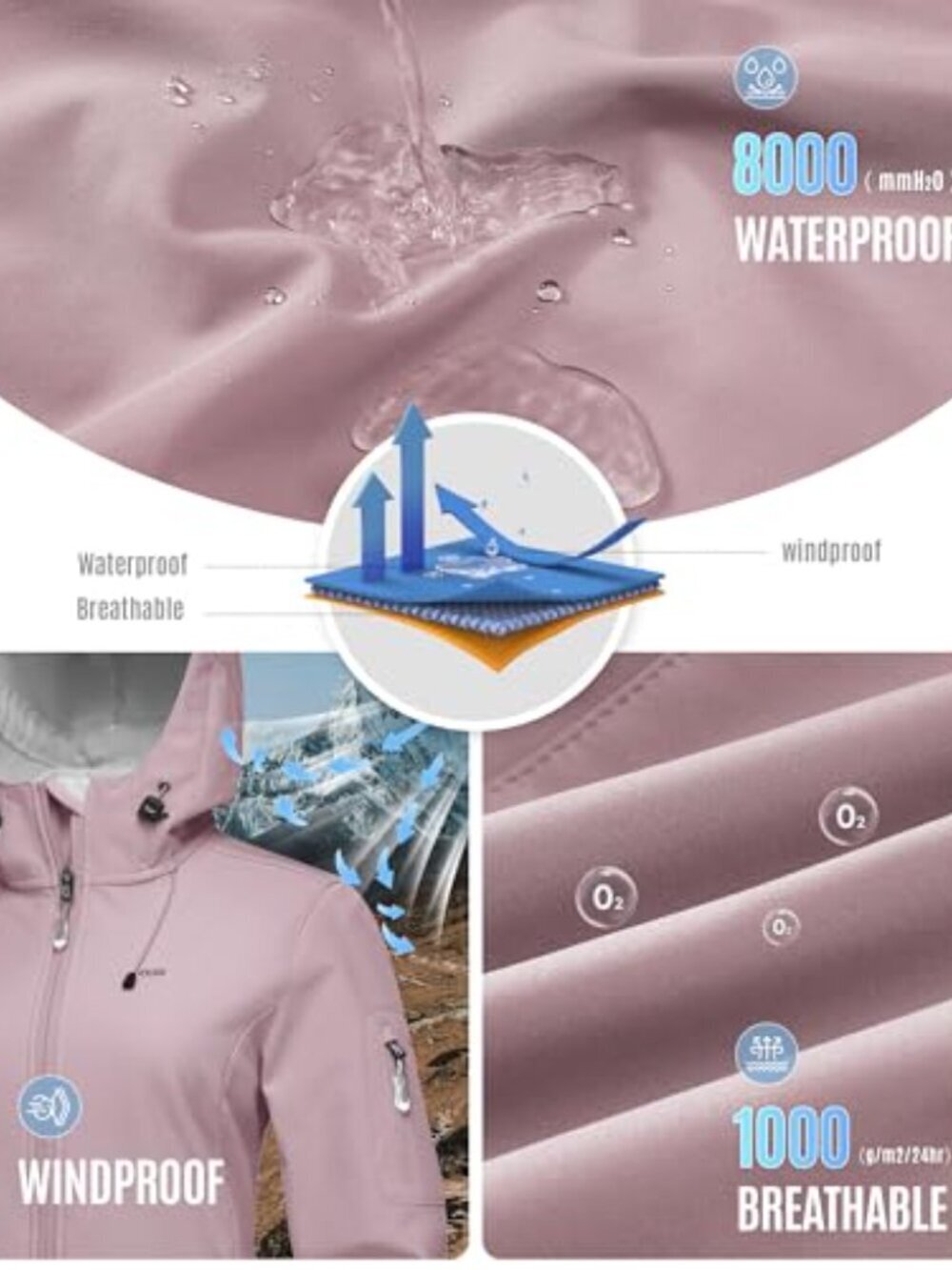 🆕 Women's Softshell Jacket, Fleece Lined Warm Jacket Light Hooded Windproof - Picture 4 of 7